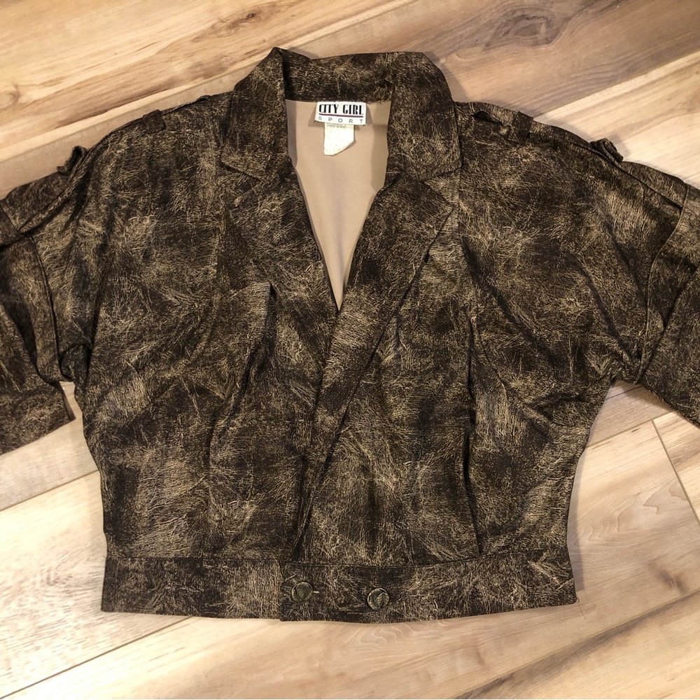 Vintage CITY GIRL SPORT BROWN & TAN BOMBER JACKET SIZE 4